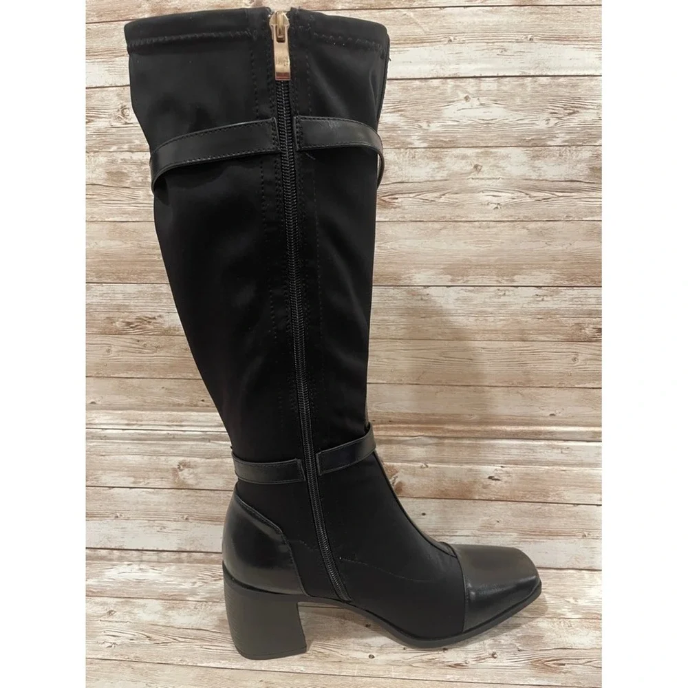 Journee Collection‎ Black Over-The-Knee Block Heel Boots Buckle Size 9XWC NEW